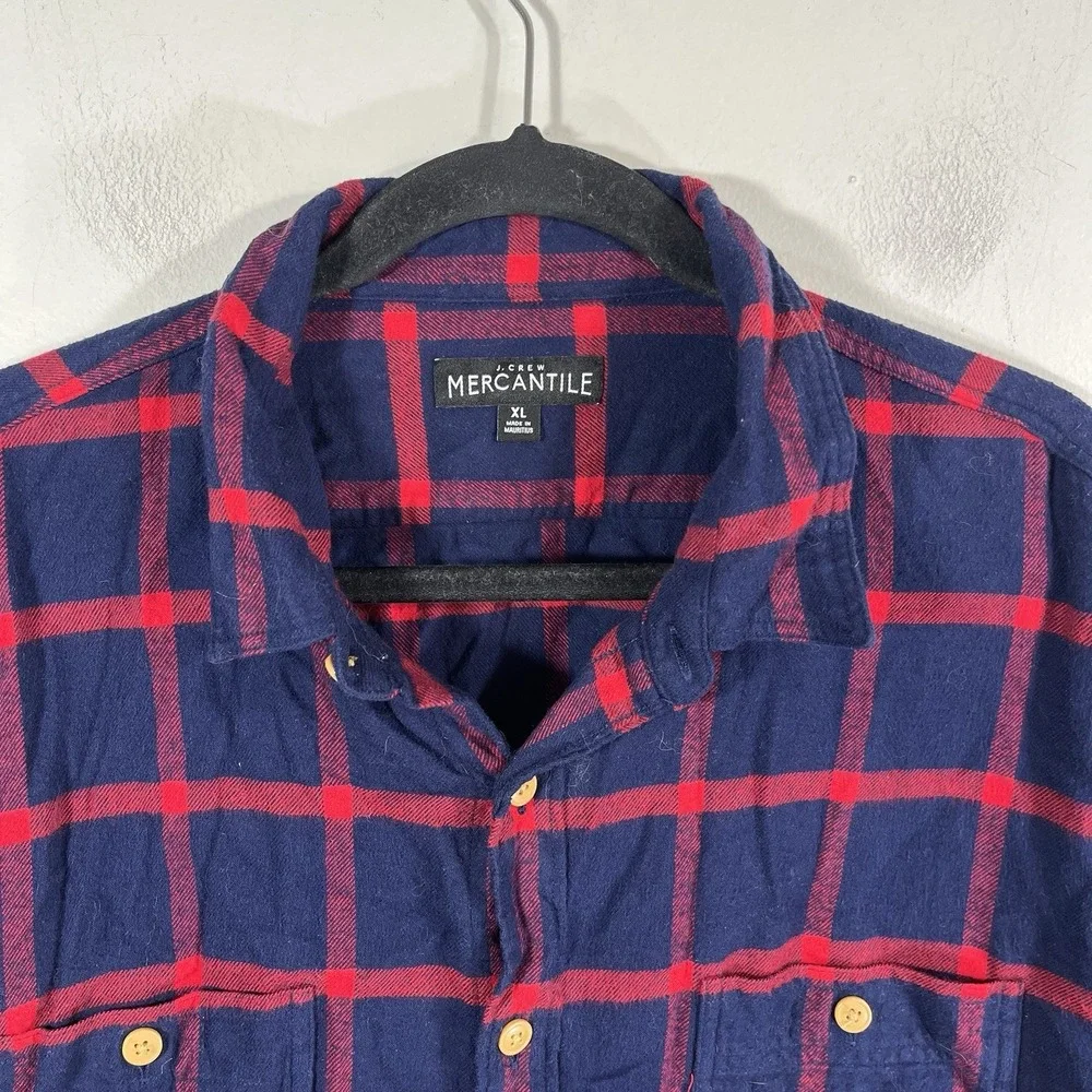 J Crew Mercantile Navy Red Buffalo Plaid Flannel Long Sleeve Button Up Men's‎ XL